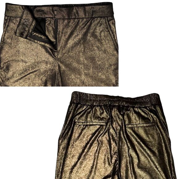 Joie Womens Pant Straight Coated Polish Gold Black Sz 4 Glam Retro Disco Y2K 90s - Picture 8 of 9
